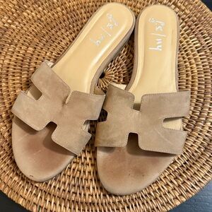 French Sole Beige Suede Slide Sandals
